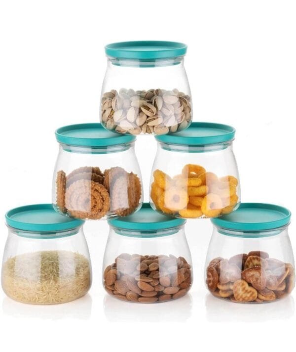 Kitchen Plastic Handy & Mataka Storage Box Set | Airtight Transparent Jar Container I Grocery Containers for Food , Rice , Pasta , Pulses with Lid (Pack of 6 - Green )