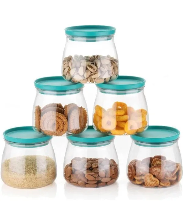 Kitchen Plastic Handy & Mataka Storage Box Set | Airtight Transparent Jar Container I Grocery Containers for Food , Rice , Pasta , Pulses with Lid (Pack of 6 - Green )