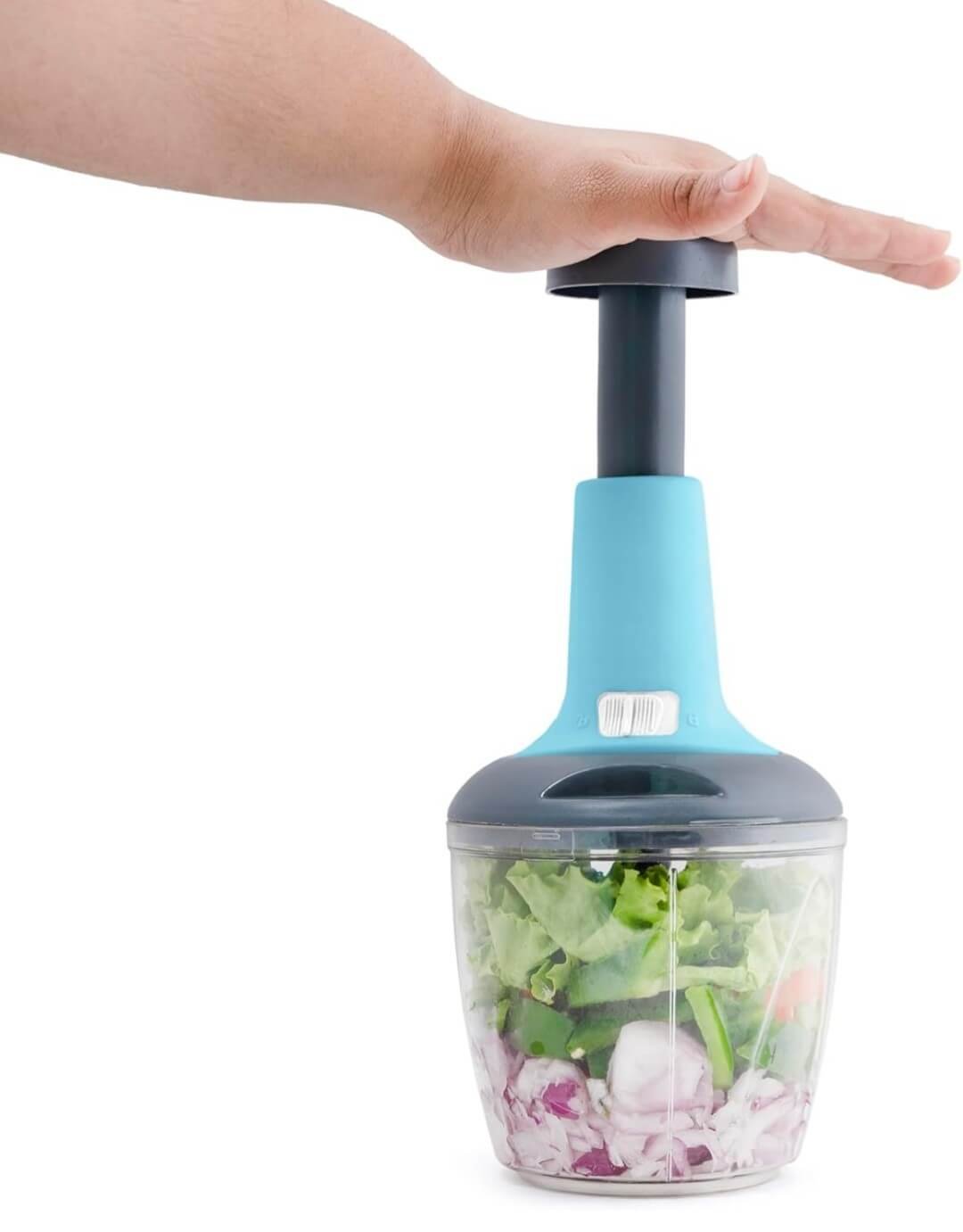 Manual Vegetable Chopper 1100ml, Manual Hand Press Chopper With 6 Sharp Steel Blades I Vegetables and Fruit Cutter I Ultra Durable Chopper For Kitchen