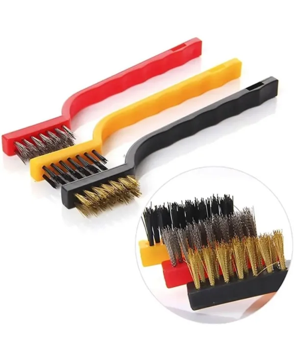 Set Of 3 Pc Gas Cleaning Brush | Wire Brush | Gas Stove Cleaning Brushes | Kitchen Tools Cleaning Kit | Chimney Cleaning Brush | Kitchen Corner Cleaning Brush I Brass, Nylon, Stainless Steel Bristles