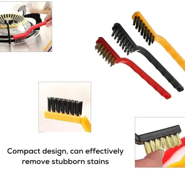 Set Of 3 Pc Gas Cleaning Brush | Wire Brush | Gas Stove Cleaning Brushes | Kitchen Tools Cleaning Kit | Chimney Cleaning Brush | Kitchen Corner Cleaning Brush I Brass, Nylon, Stainless Steel Bristles
