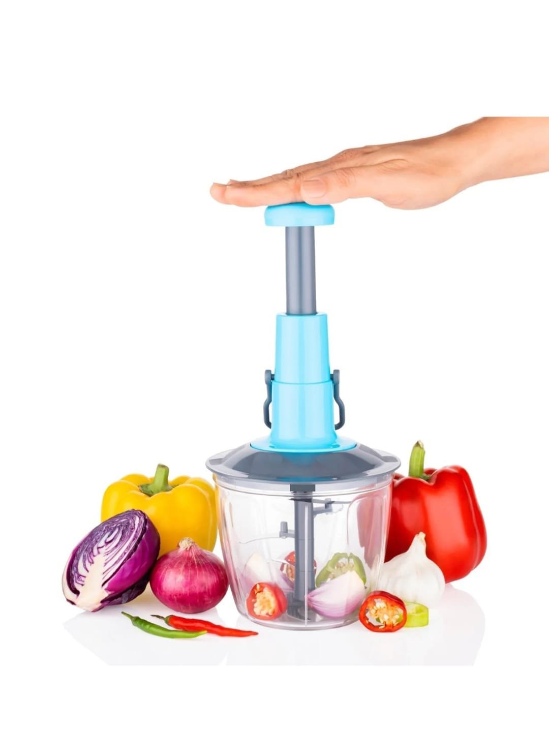 Manual Vegetable Chopper with 6 Stainless Steel Blades | 1100ml Plastic Cutter Machine for Onions, Salads & More | Kitchen tool cutter with Anti-Slip Base | Best Kitchen Vegetable Chopper for Home Use