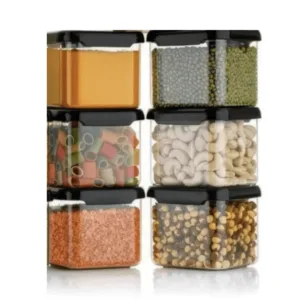 Airtight Storage Containers for Kitchen & Pantry, BPA-Free Plastic Jars for Flour, Sugar, Cereal, Spices – Space-Saving, Stackable, Transparent Food Storage (Pack of 6, 500ml)