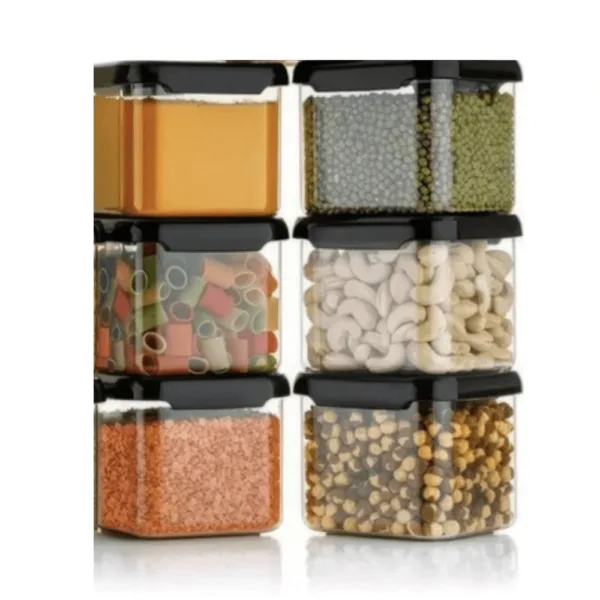 Airtight Storage Containers for Kitchen & Pantry, BPA-Free Plastic Jars for Flour, Sugar, Cereal, Spices – Space-Saving, Stackable, Transparent Food Storage (Pack of 6, 500ml)