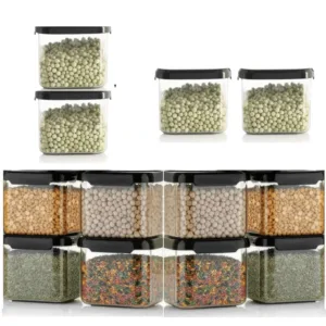 Storage Containers for Pantry & Kitchen , BPA-Free Plastic Jars for Flour, Sugar, Cereal, Spices – Space-Saving, Stackable, Transparent Food Storage (Pack of 12, 500ml)