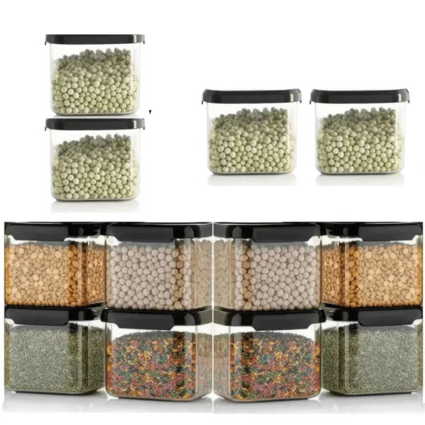 Storage Containers for Pantry & Kitchen , BPA-Free Plastic Jars for Flour, Sugar, Cereal, Spices – Space-Saving, Stackable, Transparent Food Storage (Pack of 12, 500ml)
