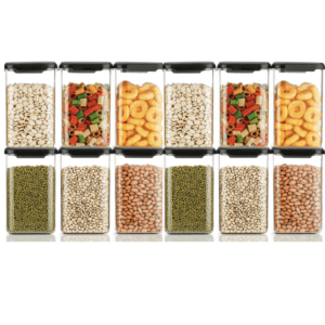 Airtight Storage Containers for Kitchen & Pantry, BPA-Free Plastic Jars for Flour, Sugar, Snacks, Cereal, Spices – Space-Saving, Stackable, Pest-Proof, Transparent Food Storage (Pack of 12, 1100ml)