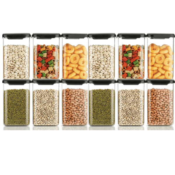 Airtight Storage Containers for Kitchen & Pantry, BPA-Free Plastic Jars for Flour, Sugar, Snacks, Cereal, Spices – Space-Saving, Stackable, Pest-Proof, Transparent Food Storage (Pack of 12, 1100ml)