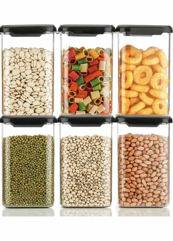 Airtight Storage Containers for Kitchen & Pantry, BPA-Free Plastic Jars for Flour, Sugar, Snacks, Cereal, Spices – Space-Saving, Stackable, Pest-Proof, Transparent Food Storage (Pack of 6, 1100ml)