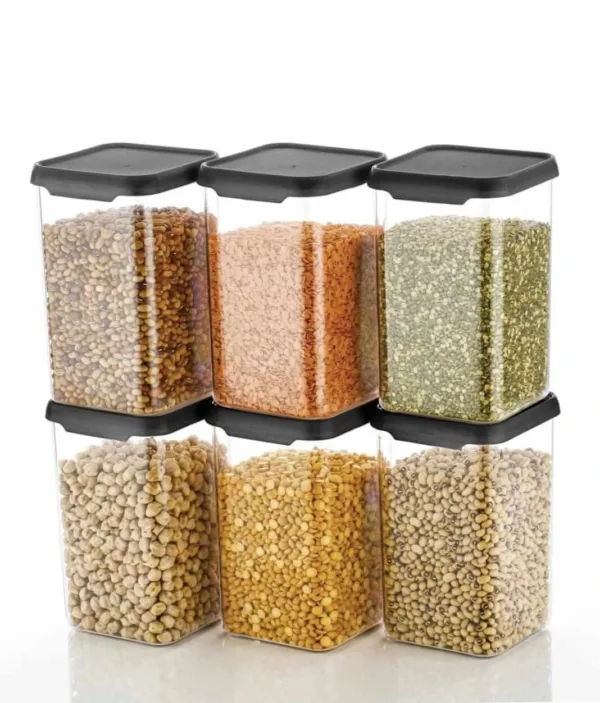 Airtight Food Storage Containers for Kitchen & Pantry, BPA-Free Plastic Jars for Flour, Sugar, Snacks, Cereal, Spices – Space-Saving, Stackable, Pest-Proof, Transparent Food Storage (Pack of 6, 1100ml)