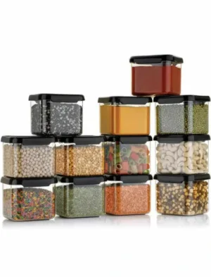 Storage Containers for Kitchen & Pantry, BPA-Free Plastic Jars for Flour, Sugar, Cereal, Spices – Space-Saving, Stackable, Transparent Food Storage (Pack of 12, 500ml)