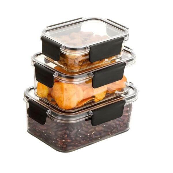 Air Tight Plastic Storage Boxes I Container For Kitchen , Pantry & Fridge Organizer I Grocery food Lid Lock storage containers ( 1600 ml , 900 ml , 300 ml - Set of 3 boxes )