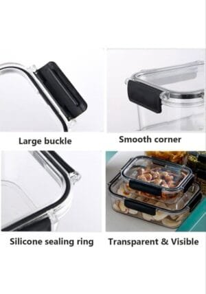 Air Tight Plastic Storage Boxes I Container For Kitchen , Pantry & Fridge Organizer I Grocery food Lid Lock storage containers ( 1600 ml , 900 ml , 300 ml - Set of 3 boxes )