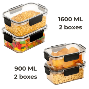 Air Tight Plastic Storage Boxes I Container For Kitchen , Pantry & Fridge Organizer I Grocery food Lid Lock storage containers ( 1600 ml- Set of 2 boxes ) ( 900 ml - Set of 2 boxes )