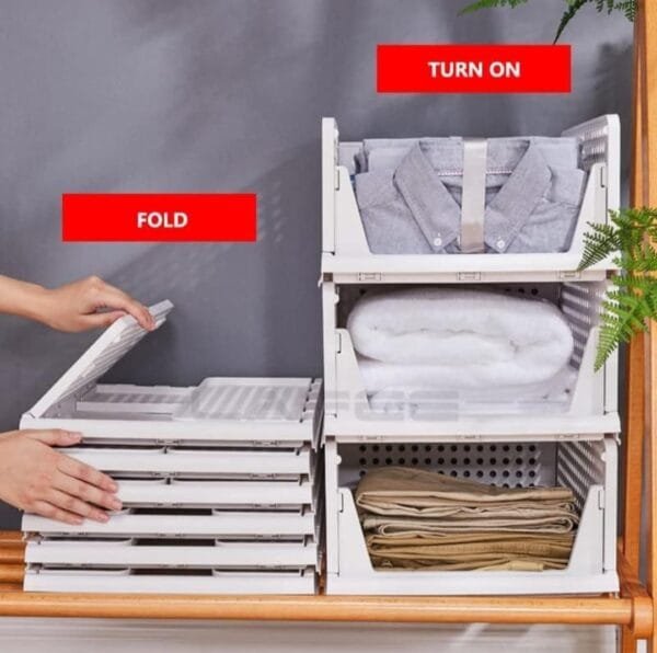 Pack of 4 Pcs.(Large) Clothes Shirt Stacker Organizer, Cupboard Foldable Stackable Multipurpose Adjustable Sliding Tray Basket , White