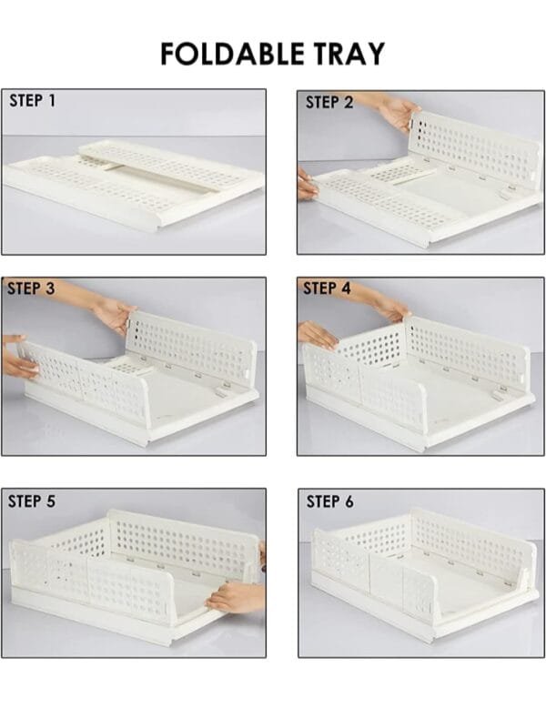 Pack of 4 Pcs.(Large) Clothes Shirt Stacker Organizer, Cupboard Foldable Stackable Multipurpose Adjustable Sliding Tray Basket , White