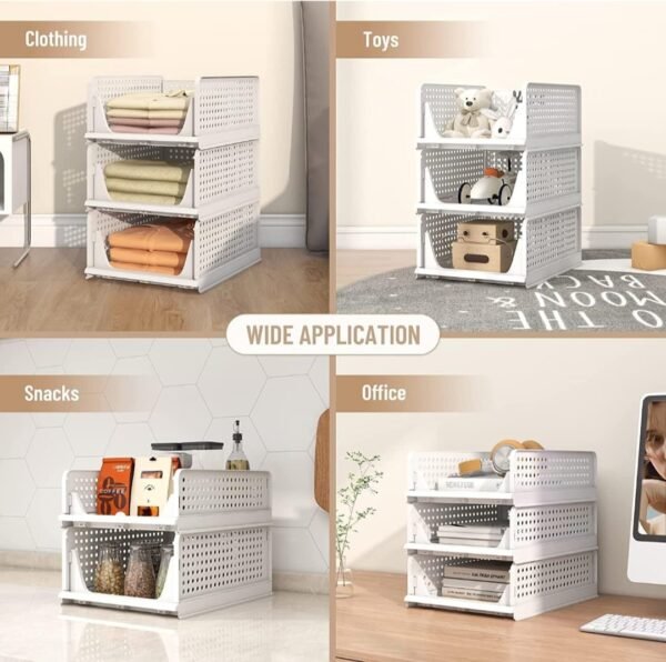 Pack of 4 Pcs.(Large) Clothes Shirt Stacker Organizer, Cupboard Foldable Stackable Multipurpose Adjustable Sliding Tray Basket , White
