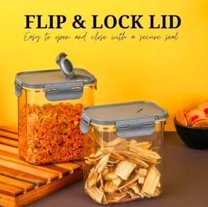 Set of 6 - 1100 ml Transparent Plastic Airtight Storage Box and Organiser - Versatile Jars Containers for Kitchen and Pantry, Fridge Storage Containers, Organizer Storage Box (Grey)