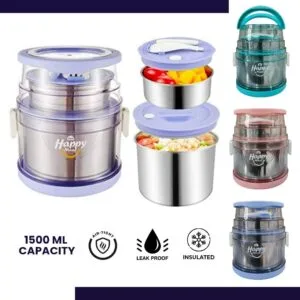 1500 ml Double Layer Insulated Stainless Steel Round Lunch Box
